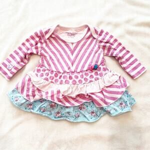 Naartjie Baby Top sz 0-3 m Pink Stripes Dots Floral Ruffle Front Top